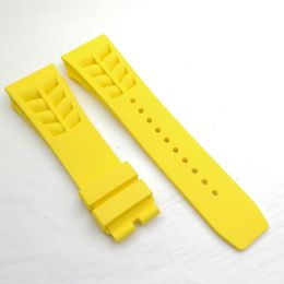 25mm Yellow Watch Band 20mm Folding Clasp Rubber Strap For RM011 RM 50-03 RM50-01260r