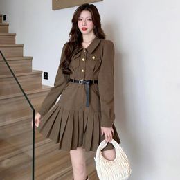 Casual Dresses Q-W Womens Ladies Japanese Streetwearrsvppap Officials Store 2024 Autumn Design Lapel Waist Tight Classic Style Pleated D