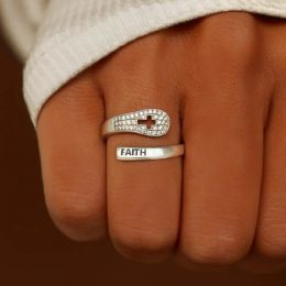 Rings Custom Wrap Ring Engraved Name Adjustable Stainless Steel Faith Ring Shiny Zircon Rhinestone Jewellery Anniversary Gifts For Girl