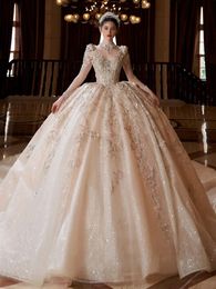 prinsessa dubai arabiska bollklänning bröllopsklänningar ny plus size älskling rygglös svep tåg glänsande klänning brudklänningar blingbling pärlor paljetter gifta klänning