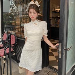 Party Dresses The Summer 2024 Cheongsam Design Feeling Restoring Ancient Ways Of White Gauze Fold Closed Waist Hip Dress