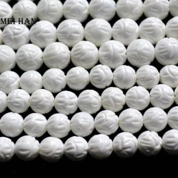 Alloy Wholesale (2 strands/ lot) natural 10mm tridacna stone white giant clam carved flower shell beads for jewelry making