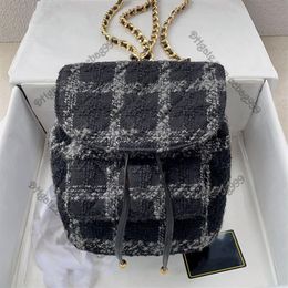 22K Designer French Bucket Flap Backpack Style Black Pink Patchwork Two-tone Tweed Quilted Handbags Gold Hardware Double Chain Cla199r