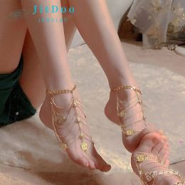 Anklets JitDoo Gorgeous Golden Silver Retro Fringe Metal Anklet Chain for Women Sexy Personality Instep Ornament Sandals Foot Jewellery