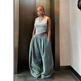 Women's Pants Casual Wide-Leg Women Autumn Loose Simple Basic Pocket High Waist Trousers Corduroy Streetwear Long Bottoms