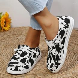 Dress Shoes Cow Print Low Top Flat Sneakers Lace Up Round Toe Running Sports Women's Footwear