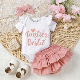 Clothing Sets 3Pcs Baby Girls Summer Clothes Short Sleeve Letter Print Ruffle Romper Tiered PP Shorts Bow Headband