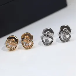 Stud Earrings 2024 Selling Single Diamond Revolvable Heart Women's Fashion Luxury Brand Jewellery Party Anniversary Gift