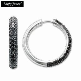 Charm Black Pave Hinged Hoop Creole Earrings,europe Style Glam Fashion Good Jewellery for Women Girls Trendy Gift in Sterling Sier