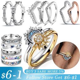 Band Rings New Silver 925 Ring Stackable Infinite Heart Daisy Flower for Women Original Silver 925 Rings Brand Jewellery Gift 240125