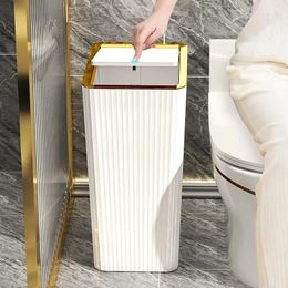 1215L Nordic Gold Press Trash Can Household with Lid Kitchen Light Luxury Presstype Bathroom Living Room Garbage Waste Bins 240119