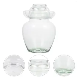 Storage Bottles 1Pc Large Capacity Pickle Vegetable Jar Sealed Glass Food Can For Kitchen (Transparent)