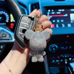 Keychains Personalized Rhinestone Bear Keychain Woman Keyring For Car Key Cute Anime Women Bag Pendant Luxury Holder Couple