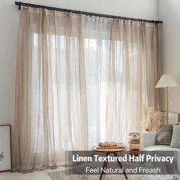 Brown Flax Linen White Tulle Curtains for Living Room Bedroom Luxury Voile Tulle Transparent Curtain Window Panel 240119