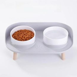 ABS Plastic Double Bowls Water Food Bowls Prevent Knocks Over Protect Cervical Spine Pet Cat Bowls for Small Large Cats Dogs 240124
