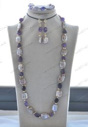 Necklaces Z12510 Set 17mm Lavender Square Coin Pearl Amethyst Hematite Necklace Bracelet Earring