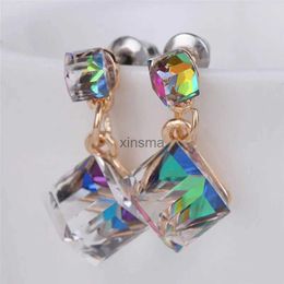 Stud Female Rainbow Crystal Rhinestone Earrings Boho Silver Colour Zircon Stone Earrings Crystal Long Dangle Earrings For Women Girl's YQ240129