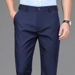 Male Smart Casual Pants Stretchy Sports Mens Fast Dry Trousers Spring Autumn Full Length Straight Office Black Navy Work Pants 240129