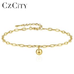 Bangles CZCITY Fashion 925 Sterling Silver Round Charms Chain Link Bracelets Bangle for Women Fine Jewellery Wedding Bridal Trendy Gifts