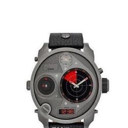 new mens Watch With Original box And Certificate DZ7297 New Mr Daddy Multi Grey Red Dial SS Black Leather Quartz W2845