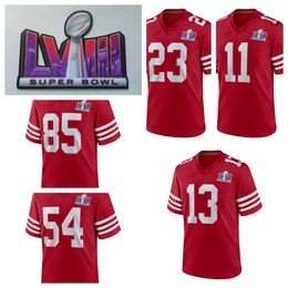 LVIII Superbowl Football 13 Purdy 85 Kittle 23 McCaffrey 29 Hufanga 97 Bosa 19 Samuel 54 Warner 25 Mitchell 16 Joe 80 Rice 11 Aiyuk Jersey Red White Black 49 w 58th Sb Patch