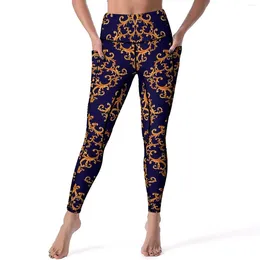 Active Pants Vintage Baroque Yoga Gold Damask Fitness Running Leggings Push Up Stretch Sports Tights Funny Graphic Legging Gift