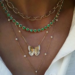 Necklaces Green White Cubic Zirconia Bezel 5A CZ Heart Shaped Tennis Chain 16Inches Fashion Women Choker Necklace High Quality