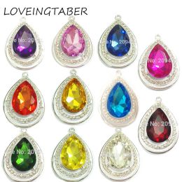 Pendants ( Choose Colour First ) 10pcs/lot Silvery Water Drop Rhinestone Crystal Pendants For Necklace