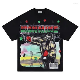 broken planet t shirt Summer Classic Boxing Colourful Printed Shirt Washed Old American Hip Hop Rock Pure Cotton High Quality Top