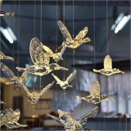 Other Festive Party Supplies 18Pcs Transparent Crystal Acrylic Bird Hummingbird Ceiling Wall Hanging Home Wedding Stage Background Dhult