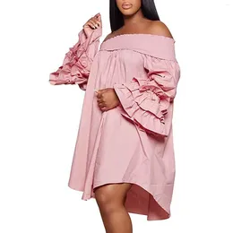 Casual Dresses Chic Women Cascading Ruffles Petal Off Shoulder Long Sleeve Smock Dress 2024 Big Swing Summer Loose Blouse Sundress Vestidos