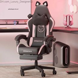 Other Furniture Gaming Chair Cute with Cat Ears and Massage Lumbar Support Ergonomic Computer Chair for Girl with Footrest and Headrest Q240129