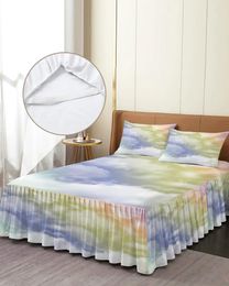 Bed Skirt Gradual Abstract Clouds Elastic Fitted Bedspread With Pillowcases Protector Mattress Cover Bedding Set Sheet