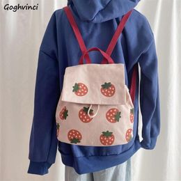 Backpacks Women Kawaii Fruits Printed Sweet Mori Girls Portable Students Canvas Rucksack School Bag Teenagers Fashion All-match Ba302P