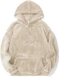 PEGENO Mens Fuzzy Sherpa Hoodie Pullover Sweatshirts Loose Cosy Pocket Long Sleeve Winter Hooded Outwear