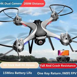 Drones One Key TakeOff/Landing 3D Roll WIFI FPV RC Drone 2.4G 4K Dual Camera Altitude Hold APP Control Take Picture/Video RC Quadcopter YQ240129