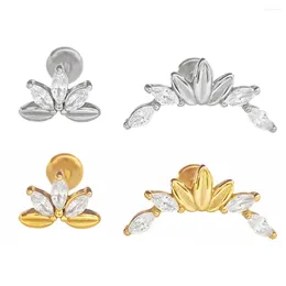 Stud Earrings 316 Stainlesss Steel Petal Crown Shape CZ Internal Thread Labret Piercing Cartilage Ear Body Jewelry