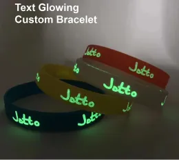 Bracelets 200PCS Text Glowing Wristband Customised Silicone Bracelet Debossed Engraved Armband For Birthday Team Racing Wedding Cycling