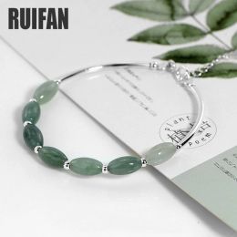 Necklace Ruifan Natural Stone Green Jade 100% 925 Sterling Silver Bangle Bracelets for Women S925 Fine Jewellery Gift for Girlfriend YBR098