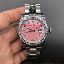 Lady Watch Diamond Bezel Pink Dial President Women Stainless Watches Womens Ladies Automatic Mechanical Wristwatch Sapphire Glass 221z