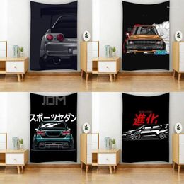 Tapestries JDM Car Japan Racing Game Cool Racer Neon Sport Skyline Sunset Tapestry Wall Hanging Art Room Decor Bedroom