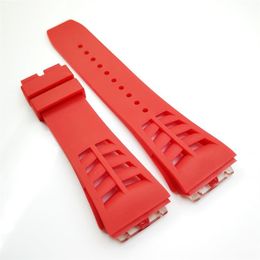 25mm Red Watch Band 20mm Folding Clasp Rubber Strap For RM011 RM 50-03 RM50-01328h