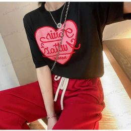 Women's T-Shirt Ins Women Classic Cute Letter Embroidery Knitted Tops High Street Sexy Lady T Shirts O-neck Loose Short Sleeve Casual Summer Tee T240129