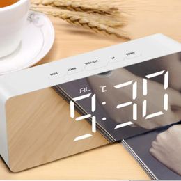 Table Lamps Bedroom Bedside Lamp Digital Electronic Desk With Makeup Mirror Alarm Clock For Home Decor LED