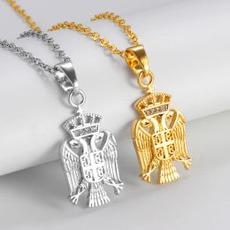 Republic of Serbia Eagle 14k Yellow Gold endant Necklaces for Women Girls Srbija Jewelry Serbian With Rhinestone