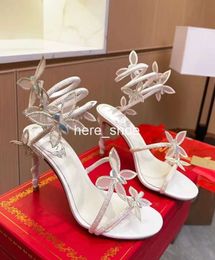 Famous 23SS Summer Margot Sandals Snake Wrapped Women High Heels Butterflies Crystal Strappy Party Wedding Glitter Sole Lady Walking EU35-40