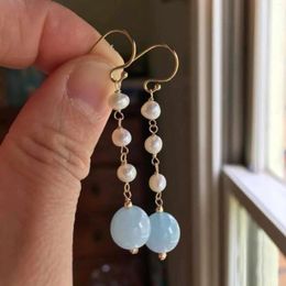 Dangle Earrings Natural 10mm Aquamarine Freshwater Pearl Tassel 14K Gold Aquaculture CARNIVAL Diy Beautiful Jewelry