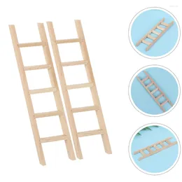 Garden Decorations 2Pcs Miniature Wooden Ladders Simulation Ladder Toy Mini House Furniture Random Style