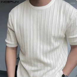 Men's T Shirts INCERUN Tops 2024 Korean Style Mens Stylish Texture Stripes Leisure Streetwear Male All-match O-neck Long Sleeved Camiseta