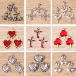 Charms 4pcs Cute Alloy Love Heart Cross For Jewelry Making Earrings Pendants Necklace DIY Keychain Handmade Crafts Accessories